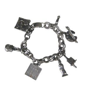 Artist Charm Bracelet Vintage Silvertone Chain Palette Paintbrush Vintage FLAW